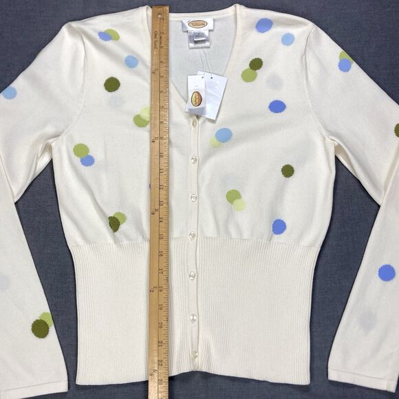 Talbots Polka Dot Cardigan Sweater S Ivory Knit Button Down Elegant Casual NWT - Picture 11 of 16
